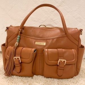 Lily Jade Diaper Bag Camel and Gold, Teal Liner